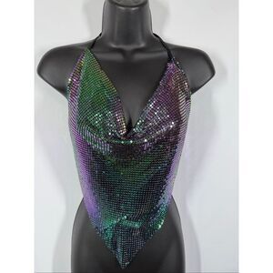 Lydia USA Women iridescent chain mail metal top size medium NWOT